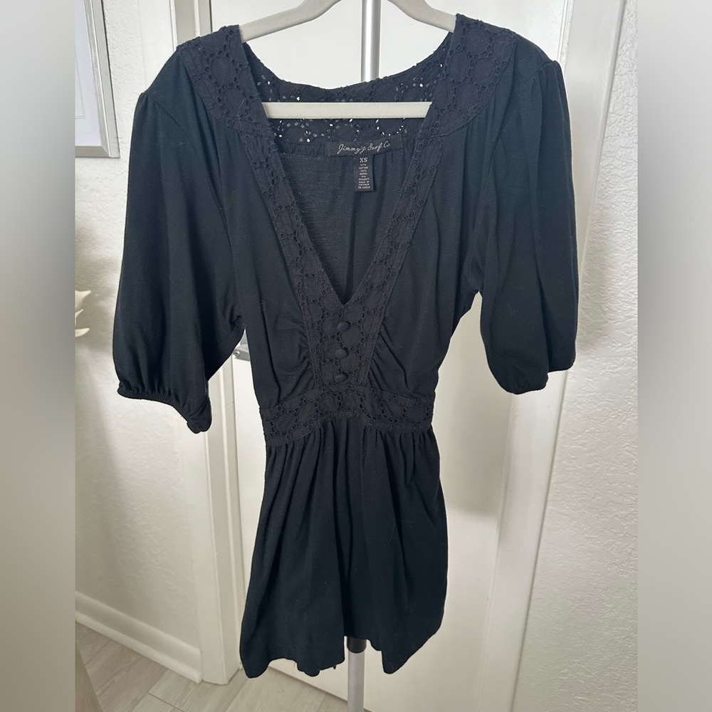 Jimmy’z Tunic Crochet Details Black Top Size XS